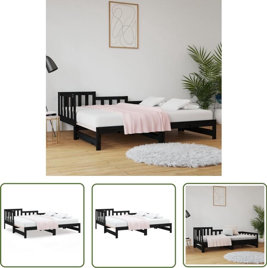 VidaXL Slaapbank Uitschuifbaar Grenenhout Zwart Slaapbank Logeerbed Bankslaapzaal Grenenhouten Meubels Zwarte Meubelen Multifunctioneel Meubel Stapelbare Bank Compact Design Ruime Zitruimte - Foto 2