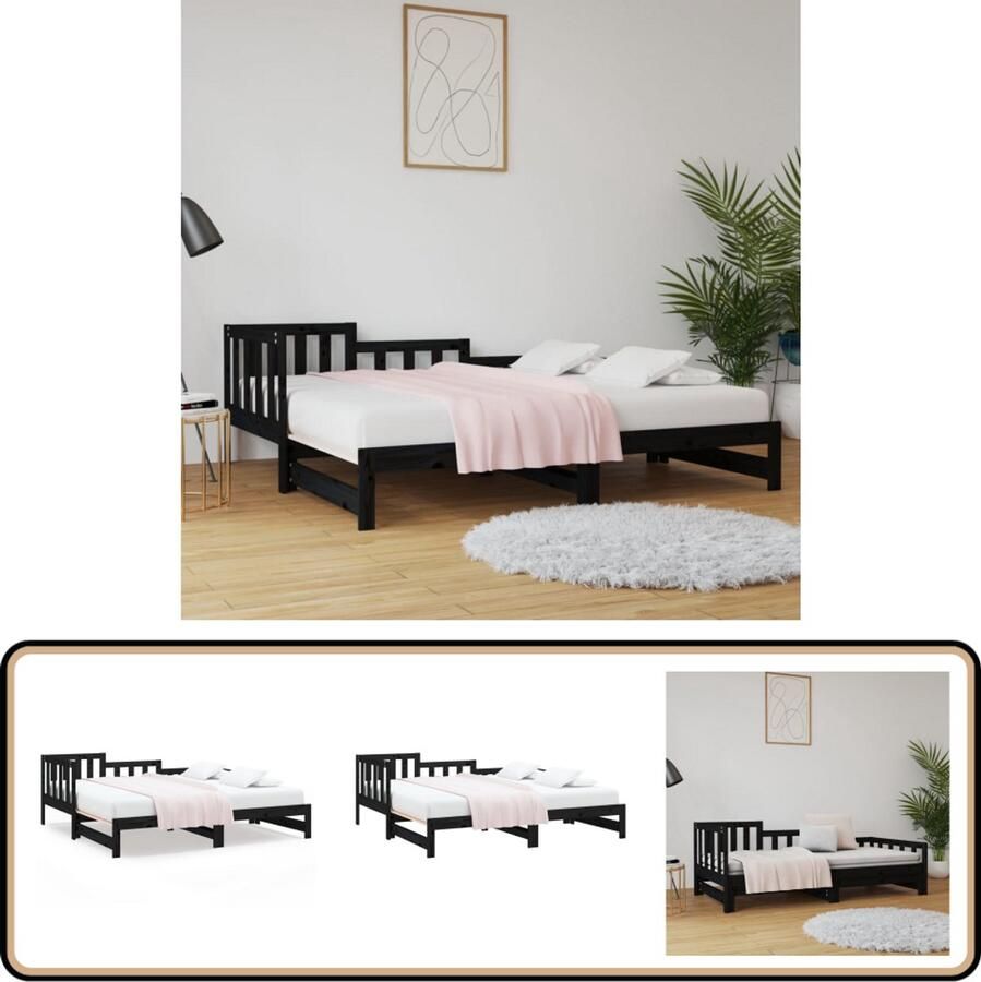 VidaXL Slaapbank Uitschuifbaar Grenenhout Zwart Slaapbank Logeerbed Bankslaapzaal Grenenhouten Meubels Zwarte Meubelen Multifunctionele Meubels Stapelbare Meubels