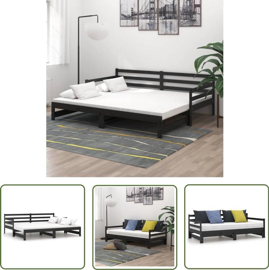 VidaXL Slaapbank Uitschuifbaar Grenenhout Zwart Slaapbank Logeerbed Bankstel Grenenhout Meubilair Zwarte Meubelen Tweepersoons Bed Compact Bed Stapelbed