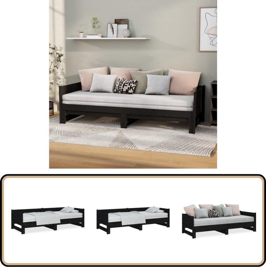 VidaXL Slaapbank Uitschuifbaar Grenenhout Zwart Slaapbank Sofa Bed Banksofa Grenenhouten Meubels Houtmeubilair Tweepersoonsbed Compact Bed Kleine Woonkamer