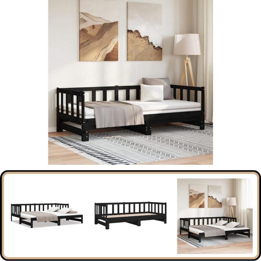 VidaXL Slaapbank Uitschuifbaar Grenenhout Zwart Slaapbank Sofa Bed Daybed Grenenhout Meubels Black Furniture Multifunctioneel Meubilair Kleine Woonkamers