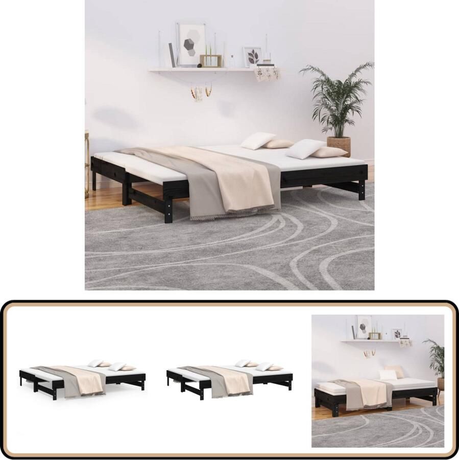 VidaXL Slaapbank Uitschuifbaar Grenenhout Zwart Slaapbank Sofa Bed Grenenhout Meubels Zware Meubelstukken Multifunctionele Meubelen Stapelbare Meubelen Guest Bed Kleine Woning Meubilair