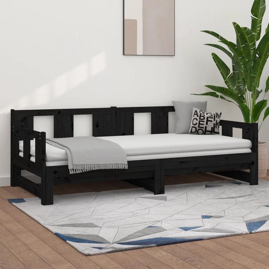 VidaXL Slaapbank Uitschuifbaar Grenenhout Zwart Slaapbank Sofa Bed Tweepersoons Bed Houten Bed Design Slaapkamer Compact Meubilair Kleine Woonkamer - Foto 2