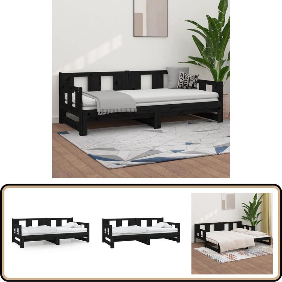 VidaXL Slaapbank Uitschuifbaar Grenenhout Zwart Slaapbank Sofa Bed Tweepersoons Bed Houten Bed Design Slaapkamer Compact Meubilair Kleine Woonkamer