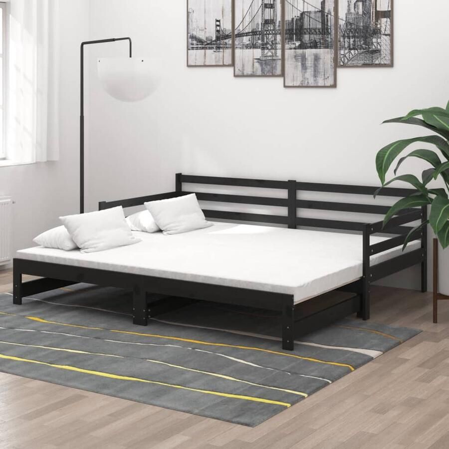 VidaXL Slaapbank Uitschuifbaar Grenenhout Zwart Slaapbank Zwarte Slaapbank Houten Slaapbank Tweepersoons Slaapbank Daybed Guest Bed Living Room Furniture Meubels - Foto 2
