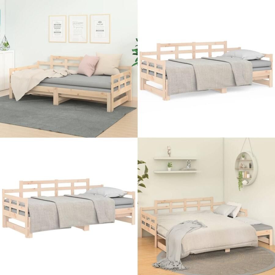 VidaXL Slaapbank uitschuifbaar massief grenenhout 2x(80x200) cm Slaapbank Slaapbanken Bedbank Bed