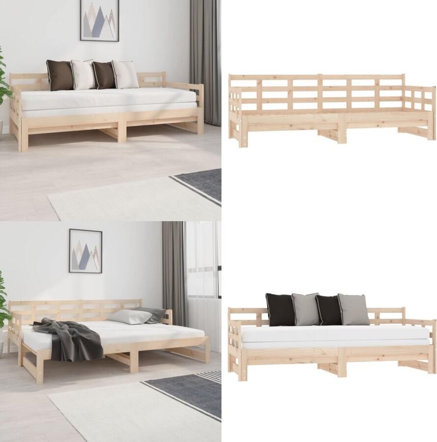 VidaXL Slaapbank uitschuifbaar massief grenenhout 2x(80x200) cm Uitschuifbare Slaapbank Uitschuifbare Slaapbanken Bedbank Bed