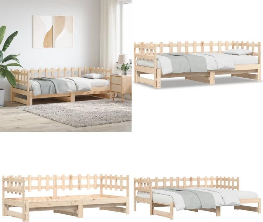 VidaXL Slaapbank uitschuifbaar massief grenenhout 2x(90x190) cm Slaapbank Slaapbanken Bankbed