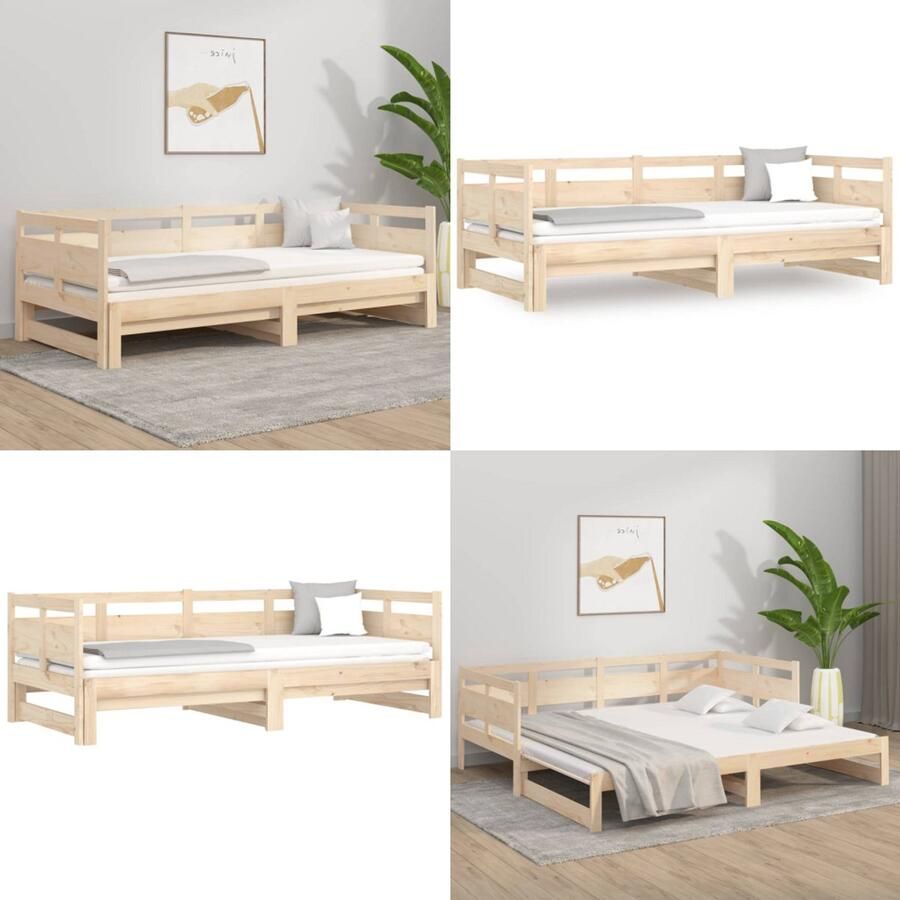 VidaXL Slaapbank uitschuifbaar massief grenenhout 2x(90x190) cm Slaapbank Slaapbanken Uitschuifbare Slaapbank Bedbank