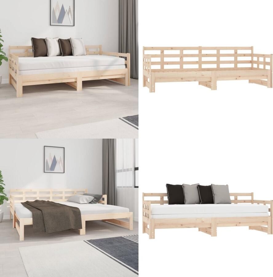 VidaXL Slaapbank uitschuifbaar massief grenenhout 2x(90x190) cm Uitschuifbare Slaapbank Uitschuifbare Slaapbanken Bedbank Bed