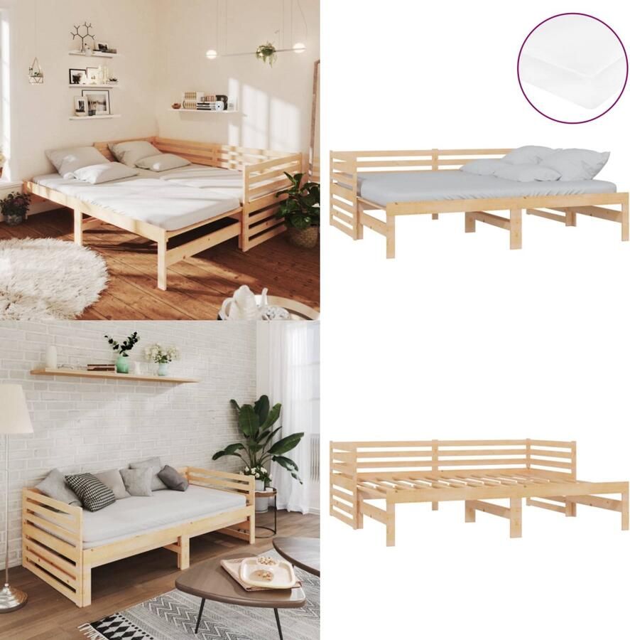 VidaXL Slaapbank uitschuifbaar massief grenenhout 2x(90x200) cm Bedbank Bedbanken Bed Bank Bed Banken