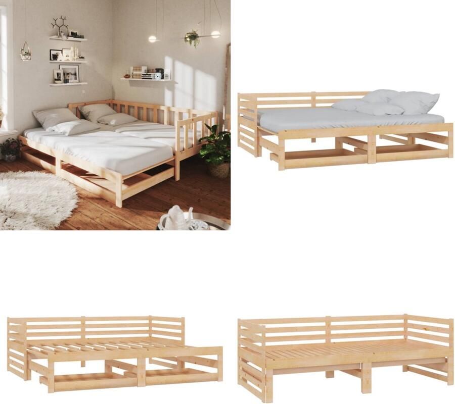 VidaXL Slaapbank uitschuifbaar massief grenenhout 2x(90x200) cm Bedbank Bedbanken Bed Bank Bed Banken