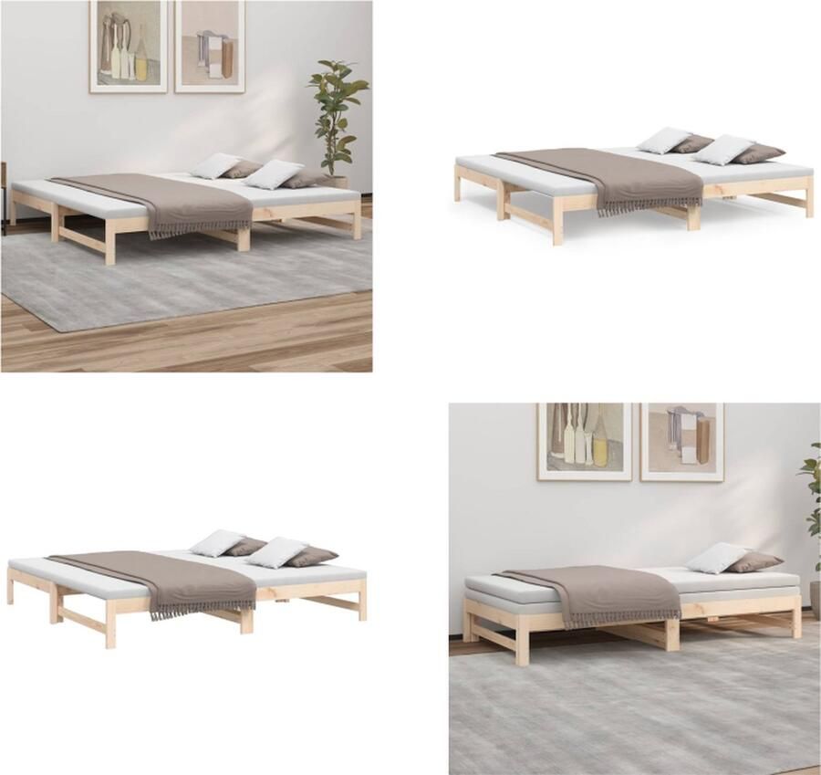 VidaXL Slaapbank uitschuifbaar massief grenenhout 2x(90x200) cm Slaapbank Slaapbanken Bedbank Bed Bank Slaap Bank