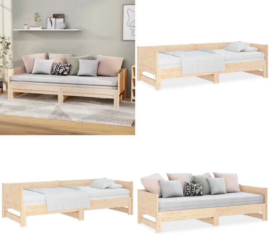 VidaXL Slaapbank uitschuifbaar massief grenenhout 2x(90x200) cm Uitschuifbare Slaapbank Uitschuifbare Slaapbanken Bedbank Bed