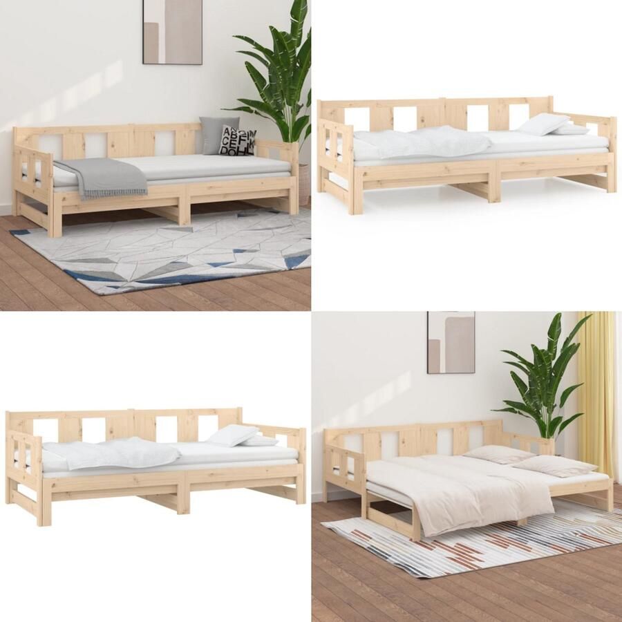 VidaXL Slaapbank uitschuifbaar massief grenenhout 2x(90x200) cm Uitschuifbare Slaapbank Uitschuifbare Slaapbanken Bedbank Bed