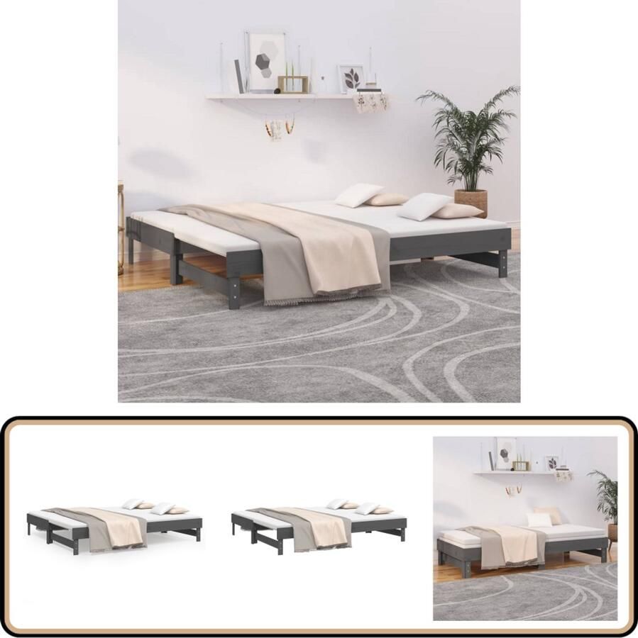 VidaXL Slaapbank Uitschuifbaar Massief Grenenhout Grijs Slaapbank Sofa Bed Daybed Grenenhout Meubilair Multifunctioneel Meubilair Compact Meubilair Guest Bed Living Room Furniture Bedroom Furniture