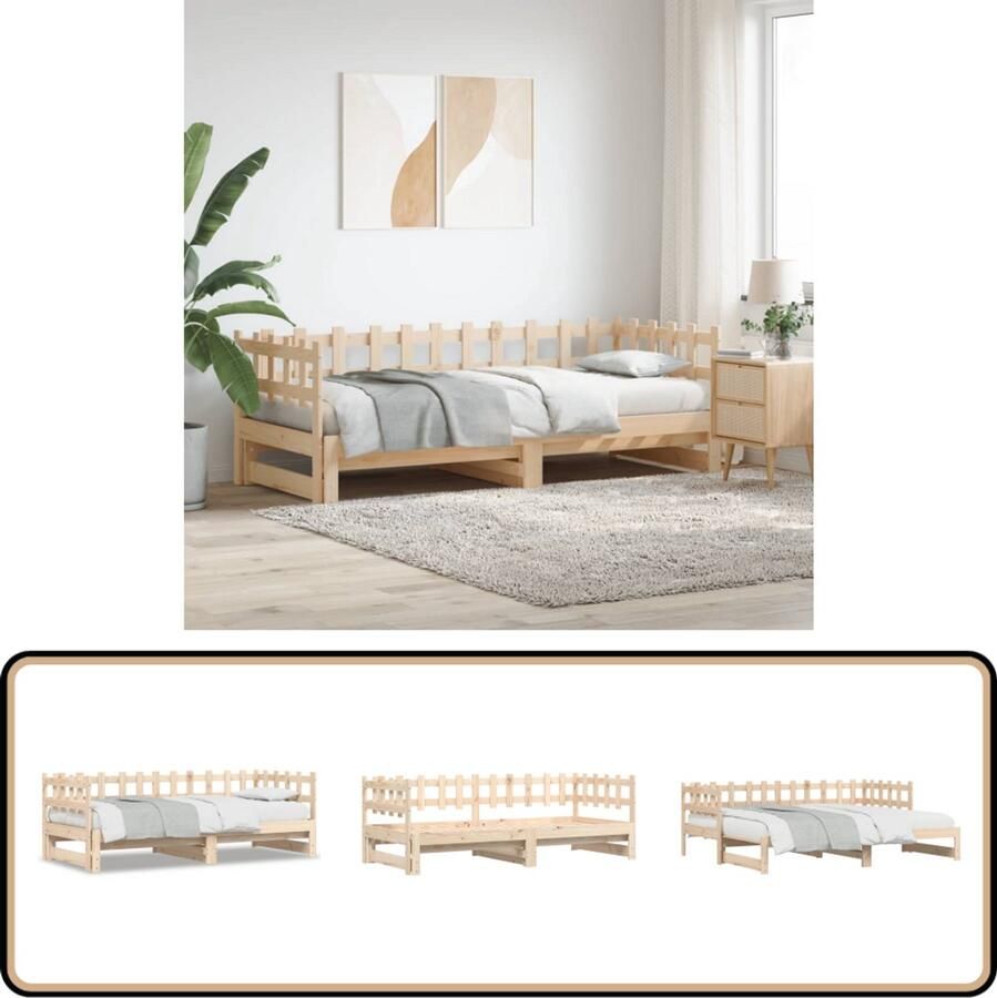 VidaXL Slaapbank Uitschuifbaar Massief Grenenhout Logeerbed Slaapbank Grenenhouten Bed Uitschuifbaar Bed Kanapébed