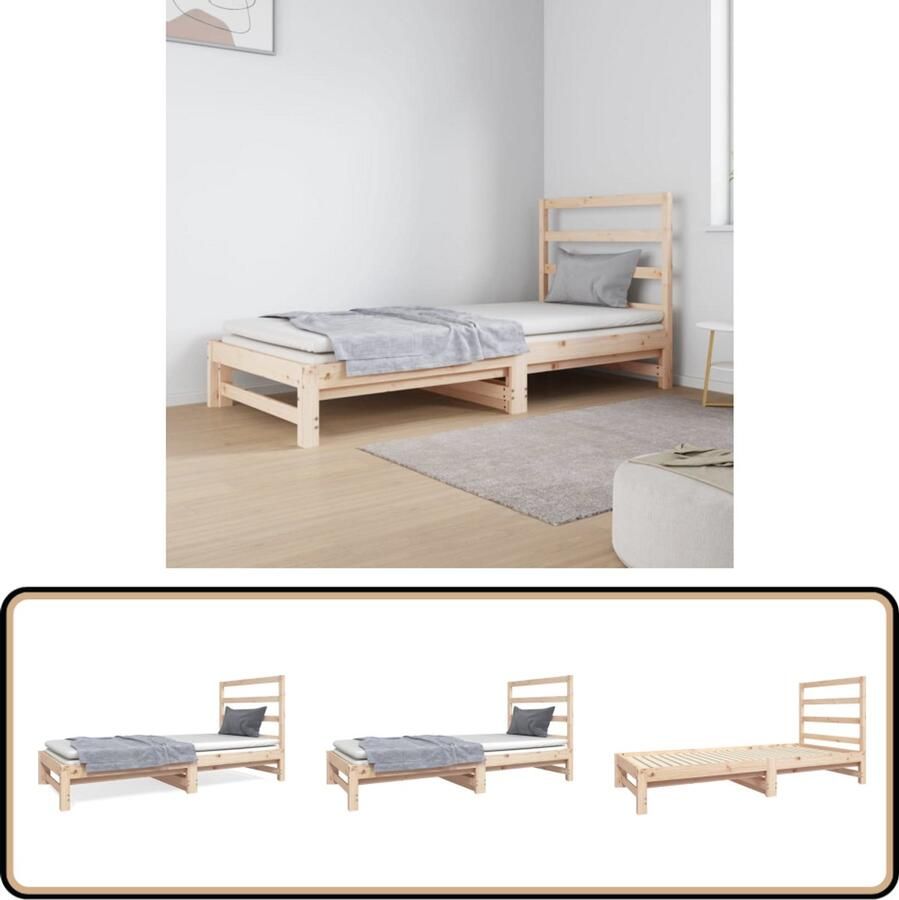 VidaXL Slaapbank Uitschuifbaar Massief Grenenhout Slaapbank Logeerbed Bankslaapzaal Grenenhouten Meubilair Multifunctioneel Meubel