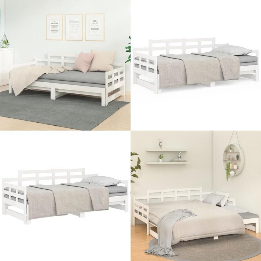 VidaXL Slaapbank uitschuifbaar massief grenenhout wit 2x(80x200) cm Slaapbank Slaapbanken Bedbank Bed