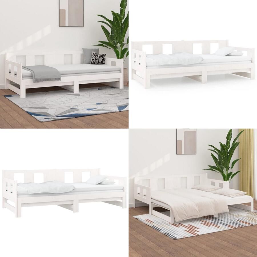 VidaXL Slaapbank uitschuifbaar massief grenenhout wit 2x(80x200) cm Uitschuifbare Slaapbank Uitschuifbare Slaapbanken Bedbank Bed