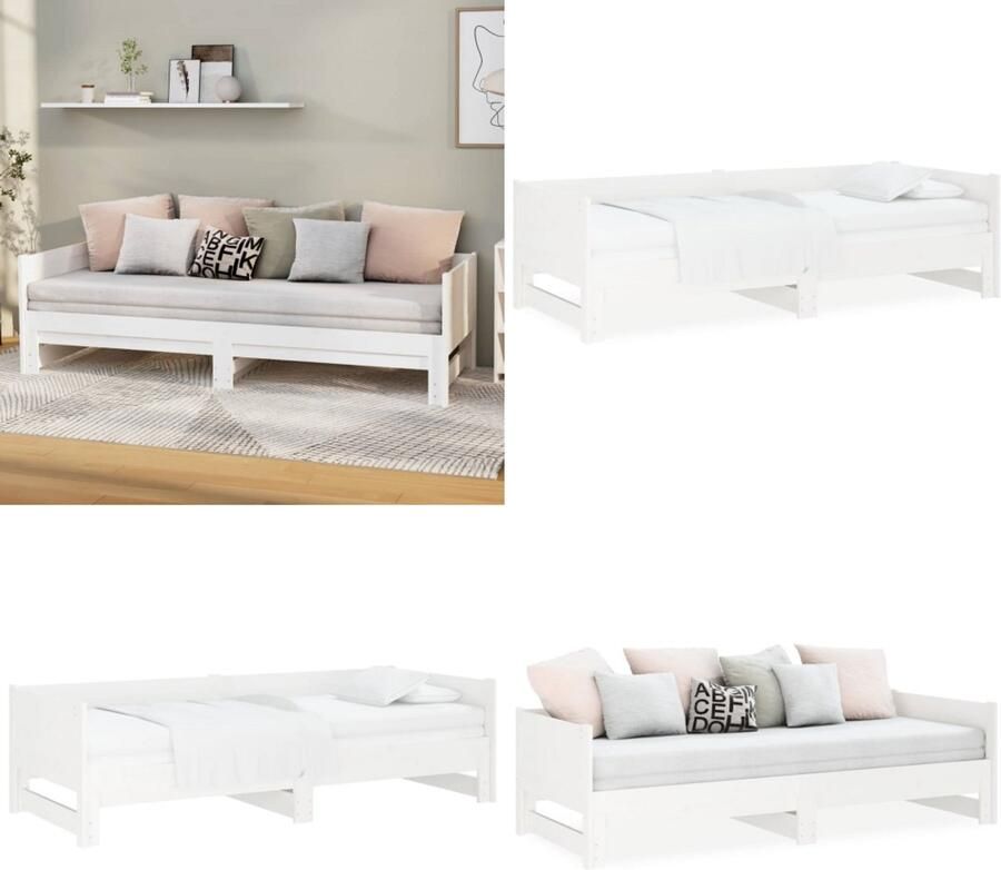VidaXL Slaapbank uitschuifbaar massief grenenhout wit 2x(80x200) cm Uitschuifbare Slaapbank Uitschuifbare Slaapbanken Bedbank Bed