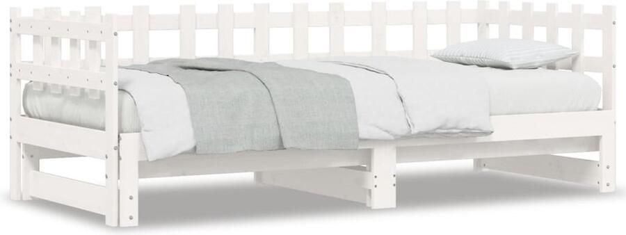 VidaXL -Slaapbank-uitschuifbaar-massief-grenenhout-wit-2x(90x190)-cm - Foto 2