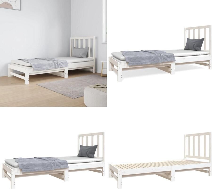 VidaXL Slaapbank uitschuifbaar massief grenenhout wit 2x(90x190) cm Slaapbank Slaapbanken Bedbank Bed