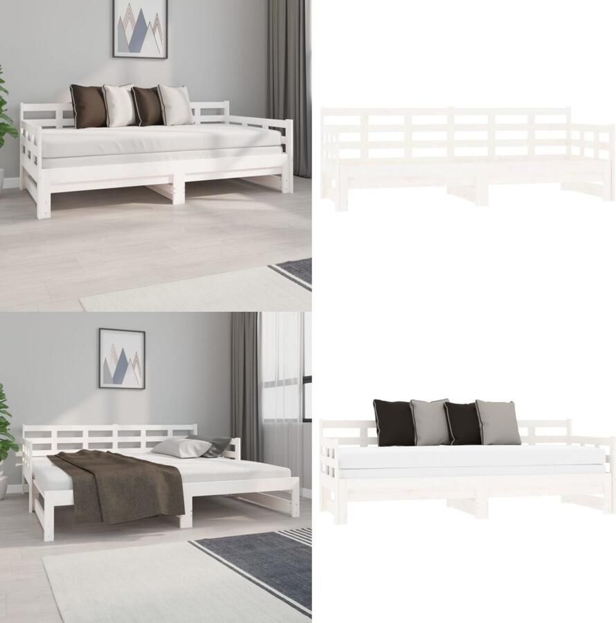 VidaXL Slaapbank uitschuifbaar massief grenenhout wit 2x(90x190) cm Uitschuifbare Slaapbank Uitschuifbare Slaapbanken Bedbank Bed