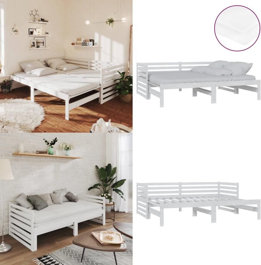 VidaXL Slaapbank uitschuifbaar massief grenenhout wit 2x(90x200) cm Bedbank Bedbanken Bed Bank Bed Banken