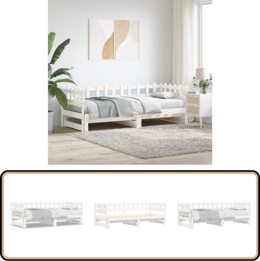 VidaXL Slaapbank uitschuifbaar massief grenenhout wit 2x(90x200) cm