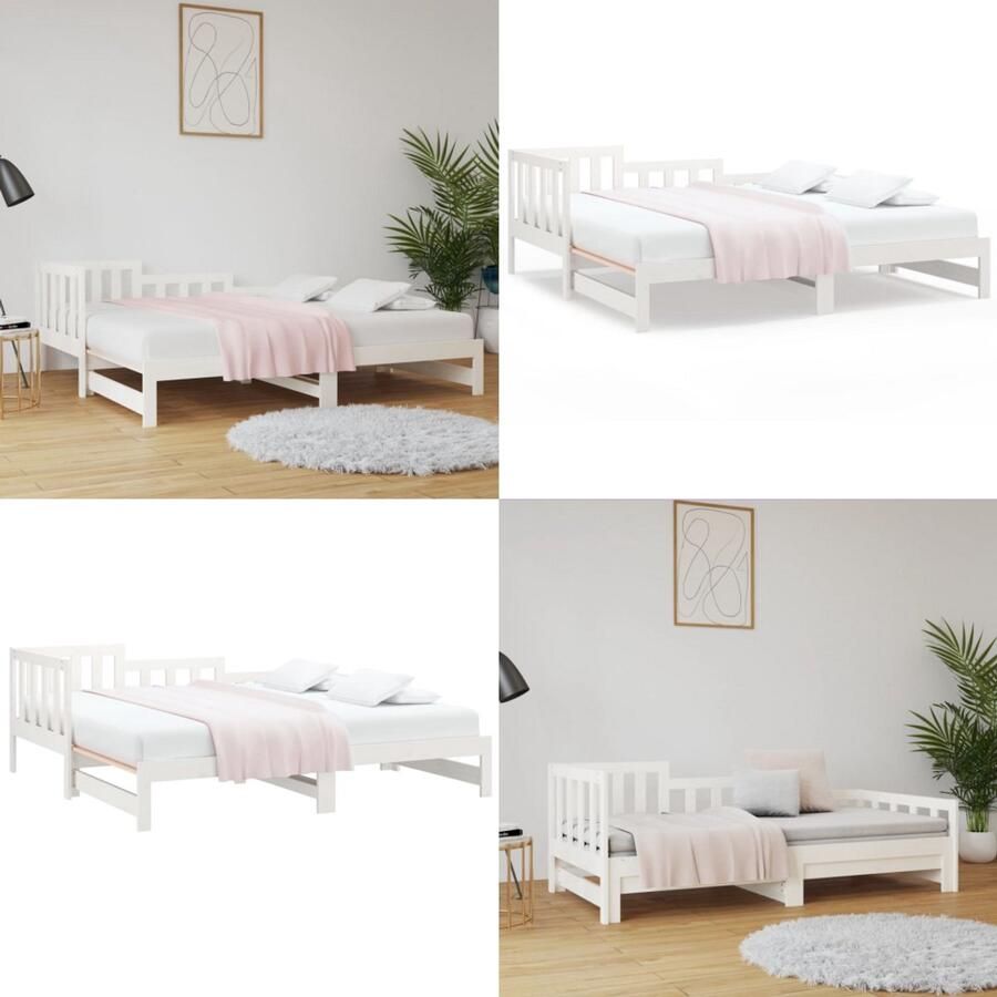 VidaXL Slaapbank uitschuifbaar massief grenenhout wit 2x(90x200) cm Slaapbank Slaapbanken Bedbank Bed Bank Slaap Bank