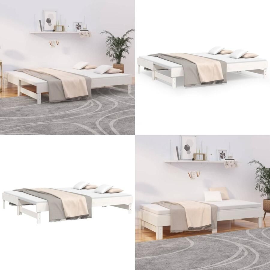 VidaXL Slaapbank uitschuifbaar massief grenenhout wit 2x(90x200) cm Slaapbank Slaapbanken Bedbank Bed Bank Slaap Bank