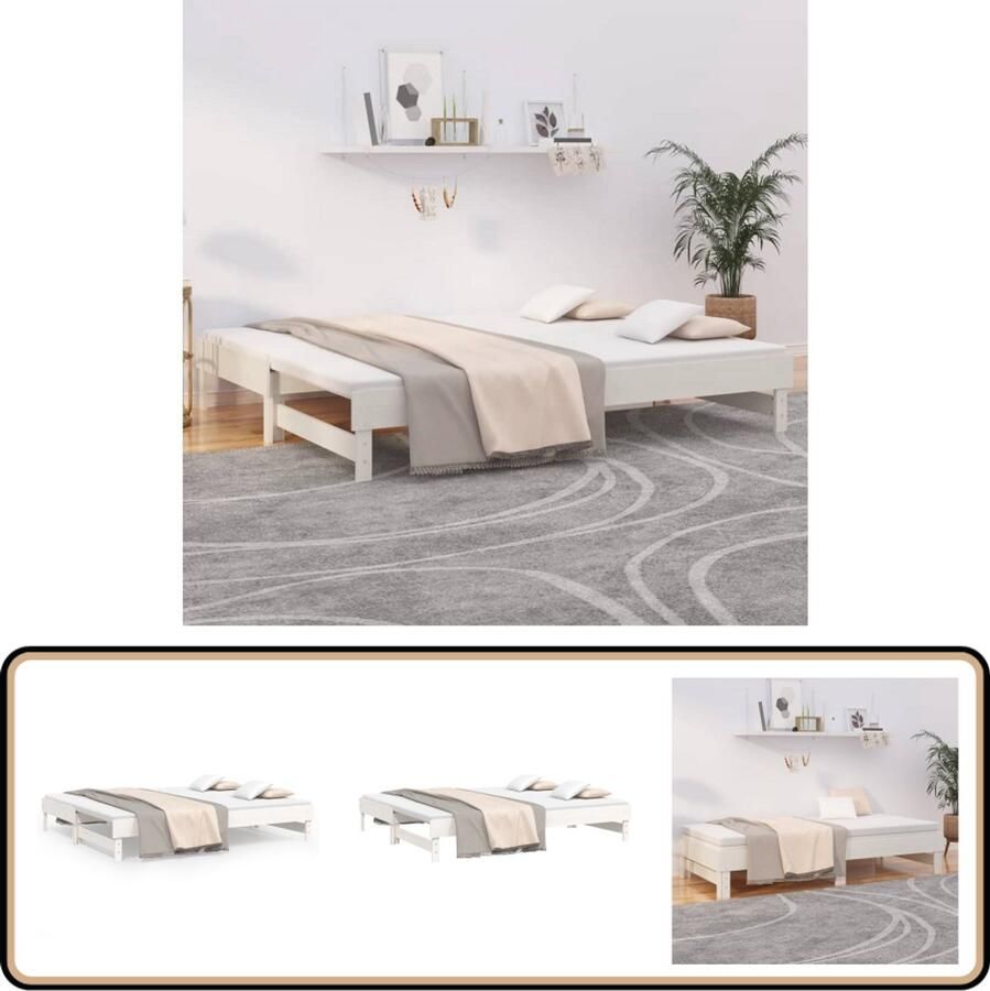 VidaXL Slaapbank Uitschuifbaar Massief Grenenhout Wit Slaapbank Grenenhouten Slaapbank Witte Slaapbank Uitschuifbare Slaapbank Daybed