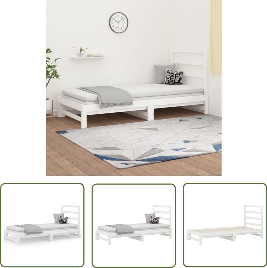 VidaXL Slaapbank Uitschuifbaar Massief Grenenhout Wit Slaapbank Logeerbed Bankslaper Houtmeubilair Grenenhouten Meubels Witte Meubelen Multifunctioneel Meubel Compact Design Comfortabel