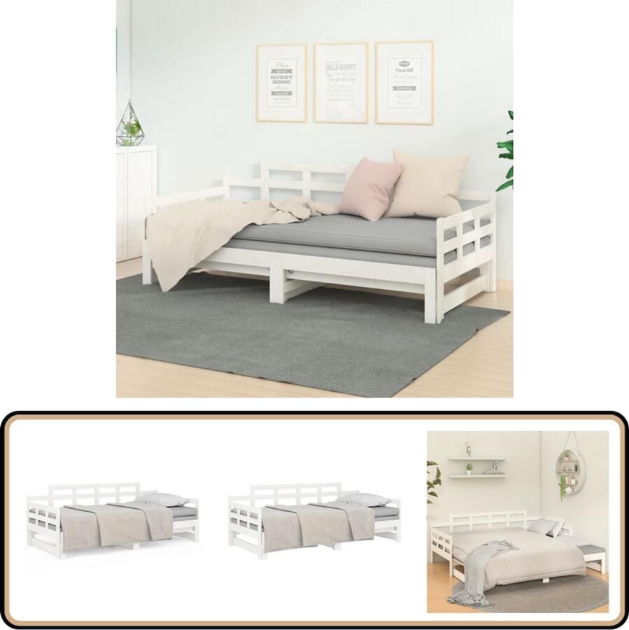 VidaXL Slaapbank Uitschuifbaar Massief Grenenhout Wit Slaapbank Massief Hout Grenenhout Witte Slaapbank Tweepersoons Bed Compact Bed Stapelbaar Bed Ruimtesparend Meubilair Guest Bed