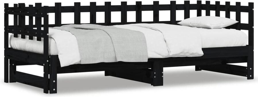 VidaXL -Slaapbank-uitschuifbaar-massief-grenenhout-zwart-2x(90x190)-cm - Foto 8