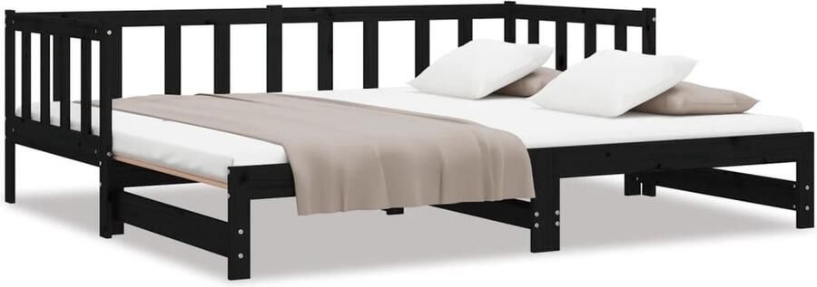 VidaXL -Slaapbank-met-onderschuifbed-90x200-cm-massief-grenenhout-zwart - Foto 2