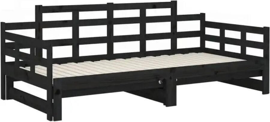 VidaXL -Slaapbank-uitschuifbaar-massief-grenenhout-zwart-2x(90x200)-cm - Foto 4