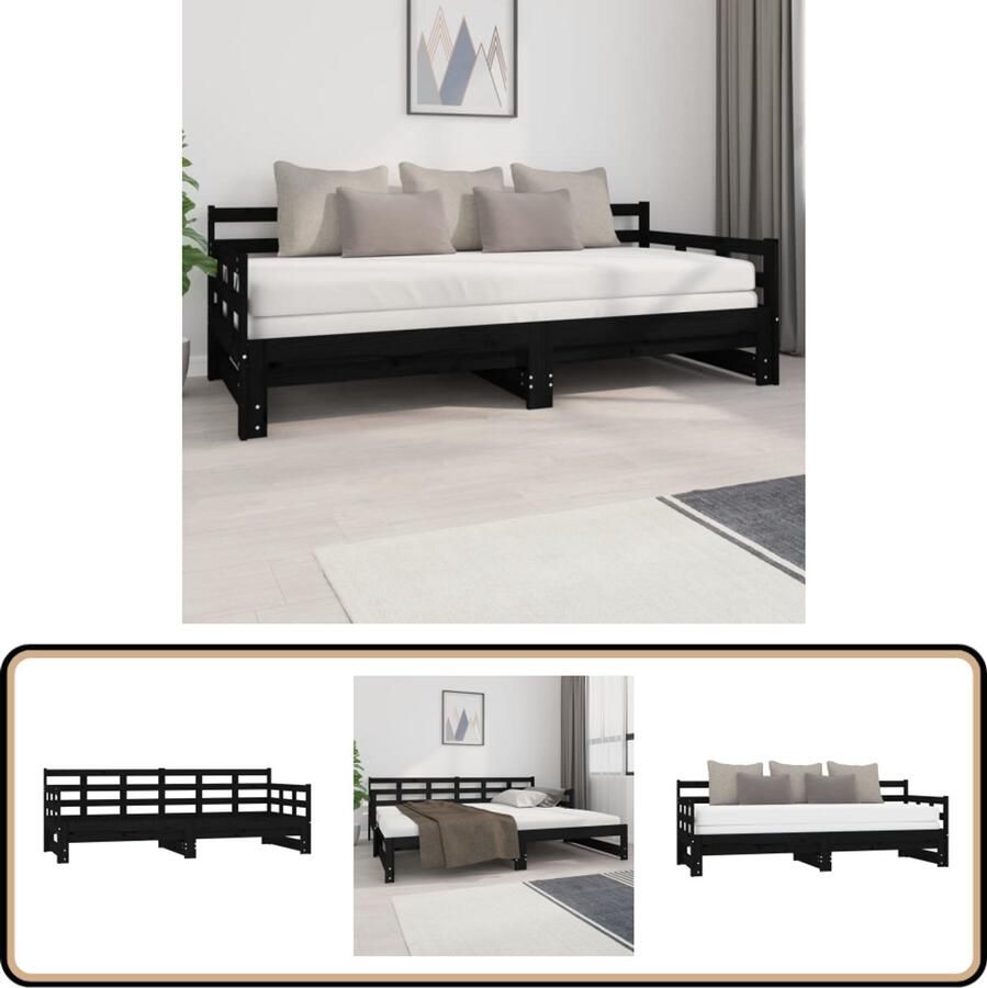 VidaXL Slaapbank Uitschuifbaar Massief Grenenhout Zwart Slaapbank Sofa Bed Houten Slaapkamer Meubels Grenenhouten Bank Compact Design