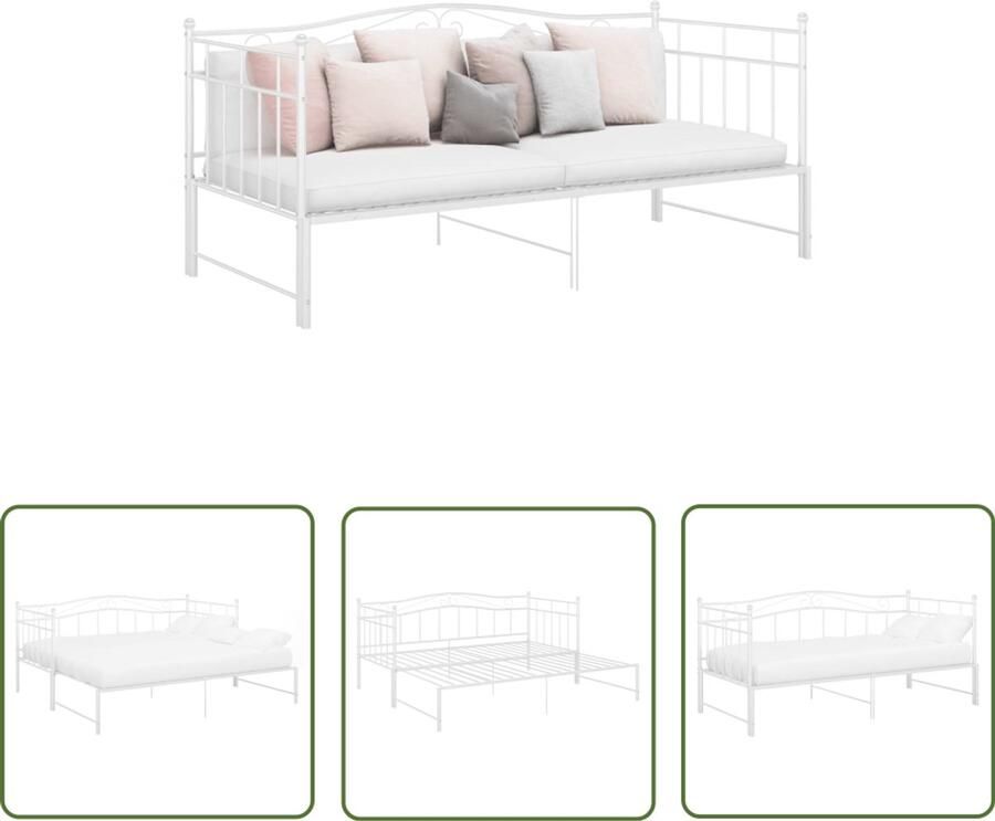 VidaXL Slaapbank Uitschuifbaar Wit 90x200 cm Slaapbank Bedbank Frame Logeerbed Stapelbed Tweepersoonsbed Witte Meubels Metalen Bed Compact Bed Ruimtebesparend