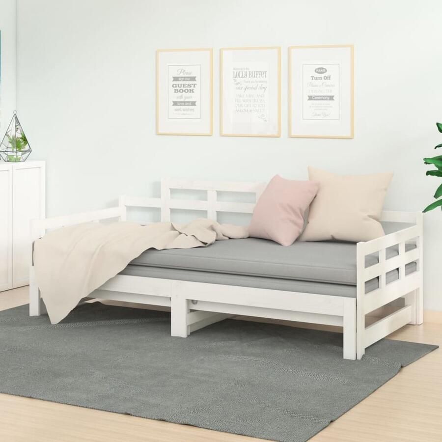 VidaXL Slaapbank Uitschuifbaar Wit Grenenhout Slaapbank Houten Bed Daybed Tweepersoons Bed Compact Bed Stapelbaar Bed Guest Bed Kleine Woonkamer - Foto 2