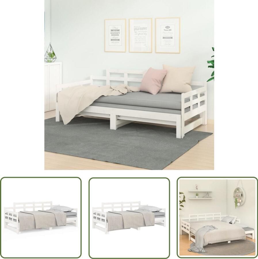 VidaXL Slaapbank Uitschuifbaar Wit Grenenhout Slaapbank Houten Bed Daybed Tweepersoons Bed Compact Bed Stapelbaar Bed Guest Bed Kleine Woonkamer