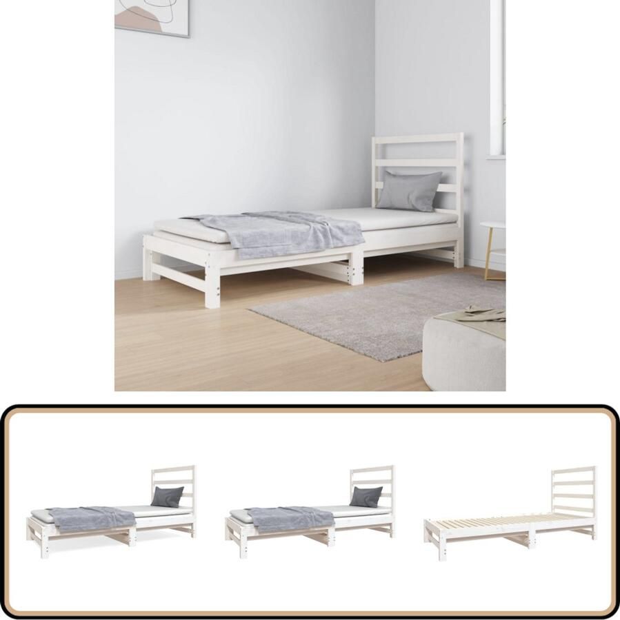 VidaXL Slaapbank Uitschuifbaar Wit Massief Grenenhout Slaapbank Logeerbed Grenenhouten Bed Hout Bed Daybed Pull Out Sofa Multifunctioneel Meubilair Comfortabel Bed Stapelbare Bedden
