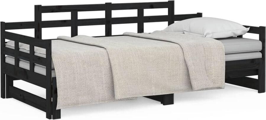 VidaXL Slaapbank Uitschuifbaar Zwart Grenenhout Slaapbank Houten Bed Grenenhout Meubels Tweepersoons Bed Ruim Besparende Meubelen Stapelbaar Bed Guest Bed Daybed - Foto 2