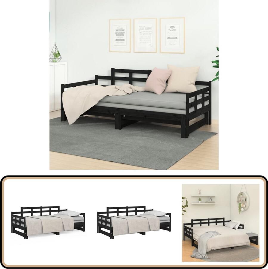 VidaXL Slaapbank Uitschuifbaar Zwart Grenenhout Slaapbank Houten Bed Grenenhout Meubels Tweepersoons Bed Ruim Besparende Meubelen Stapelbaar Bed Guest Bed Daybed