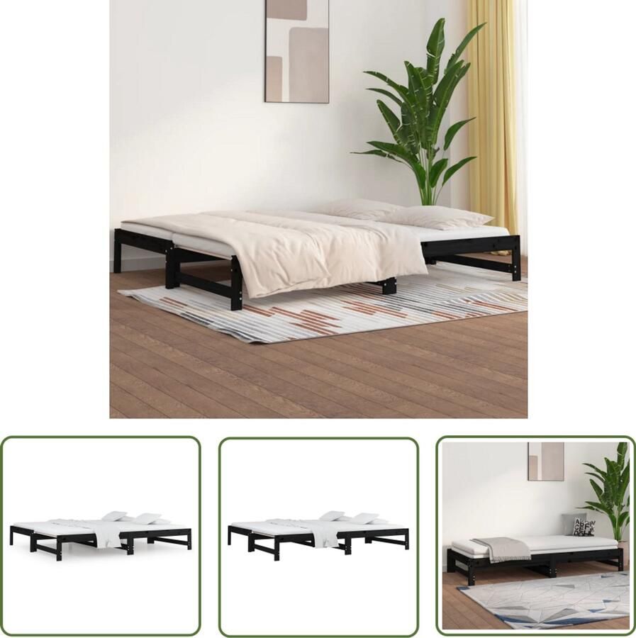 VidaXL Slaapbank Uitschuifbaar Zwart Grenenhout Slaapbank Logeerbed Bankslaapzaal Tweepersoonsbanken Houtmeubilair Grenenhouten Meubels Zwarte Meubelen