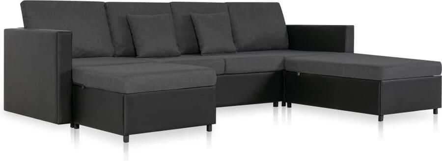 VidaXL Slaapbank uittrekbaar 4-zits kunstleer zwart