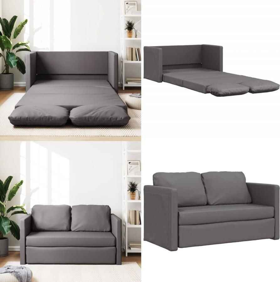 VidaXL Slaapbank vloermodel 2-in-1 112x174x55 cm kunstleer grijs Slaapbank Vloermodel Slaapbanken Vloermodel Vloerbank Slaapbank
