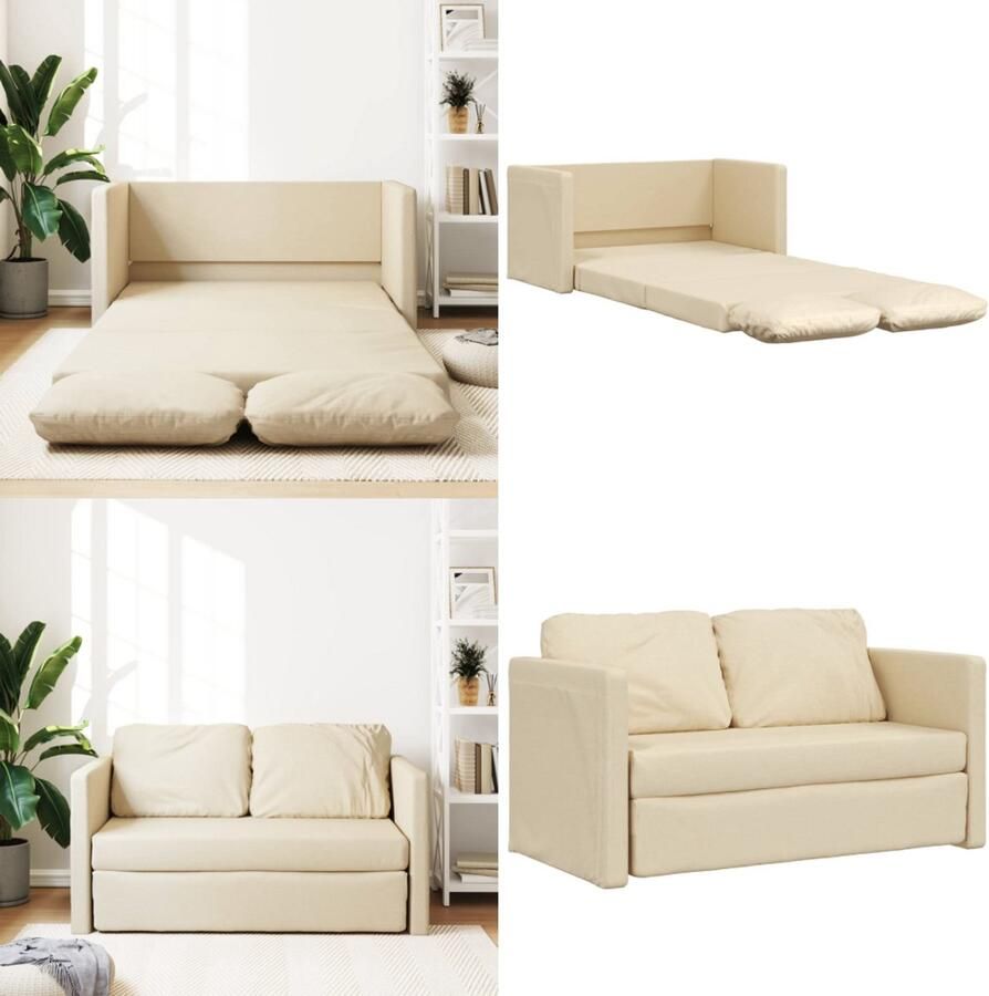 VidaXL Slaapbank vloermodel 2-in-1 112x174x55 cm stof crèmekleurig Slaapbank Slaapbanken Slaapbank Vloermdoel Bankbed