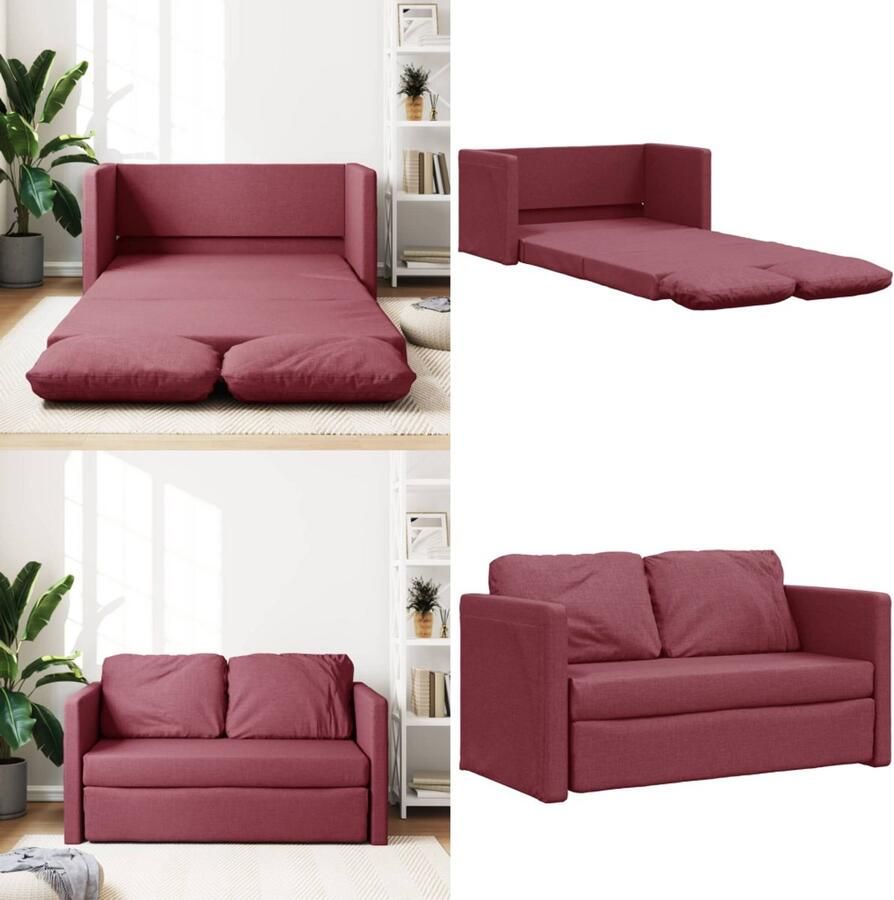 VidaXL Slaapbank vloermodel 2-in-1 112x174x55 cm stof wijnrood Slaapbank Slaapbanken Slaapbank Vloermdoel Bankbed